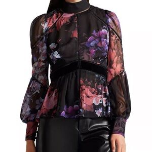 Ted Baker Black Floral Sheer Blouse